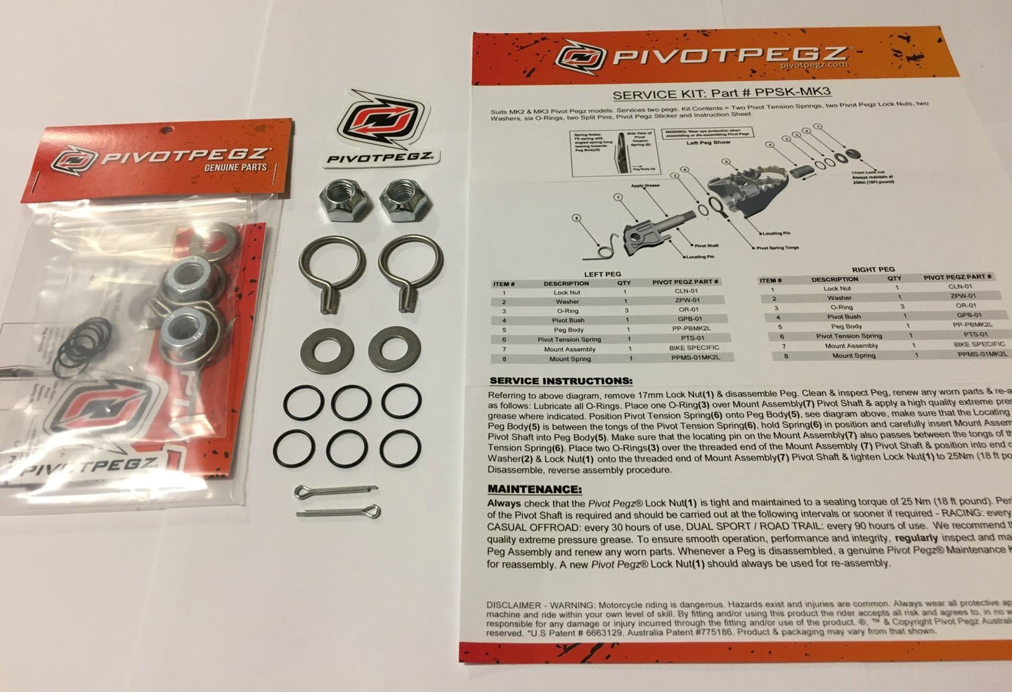 FREE BONUS SERVICE KIT WITH A SET OF PIVOT PEGZ – Add to Cart and type/enter code MYFREEKIT into the Discount Code box in the Checkout to deduct full price of Kit.